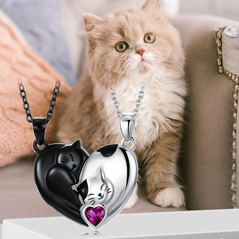 Black And White Cat Couple Pendant Necklace