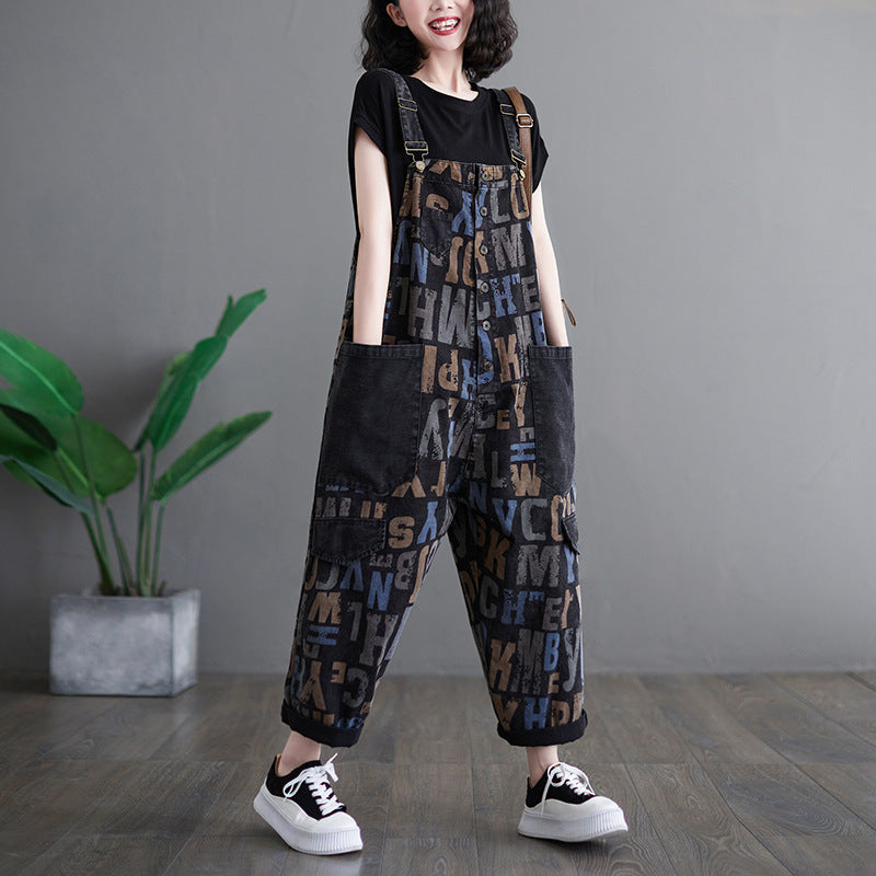 New Literary Retro Denim Overalls