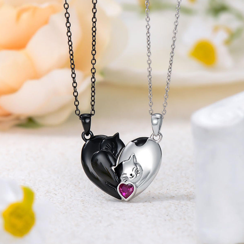 Black And White Cat Couple Pendant Necklace