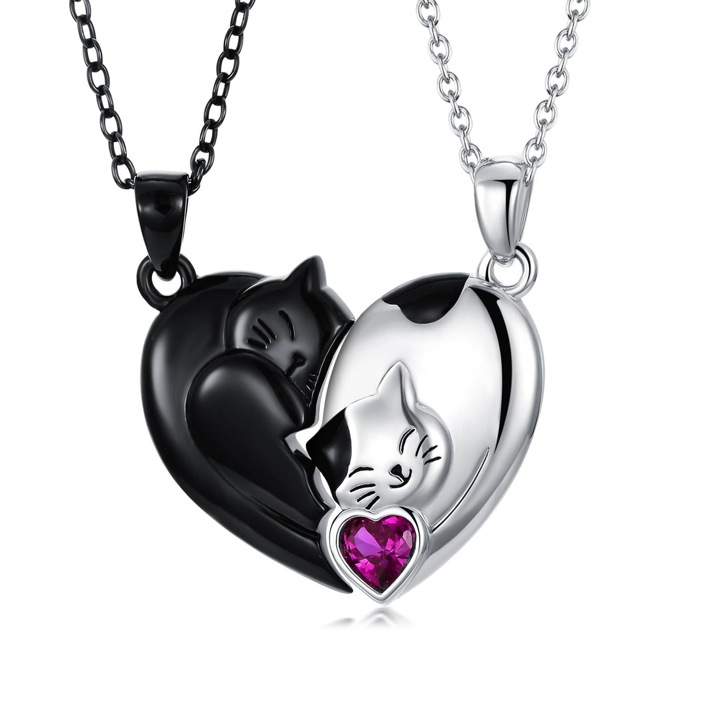 Black And White Cat Couple Pendant Necklace