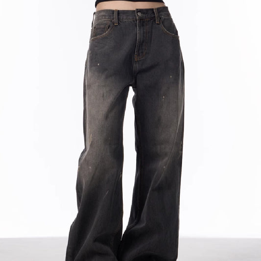 Retro Washed Splash-Ink Baggy Jeans