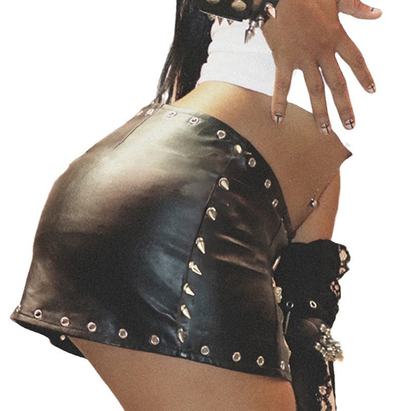 Spiked-Leather Black Skirt