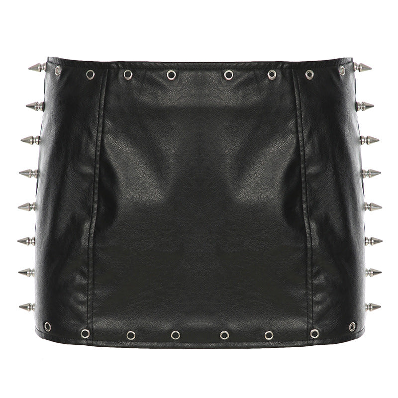 Spiked-Leather Black Skirt