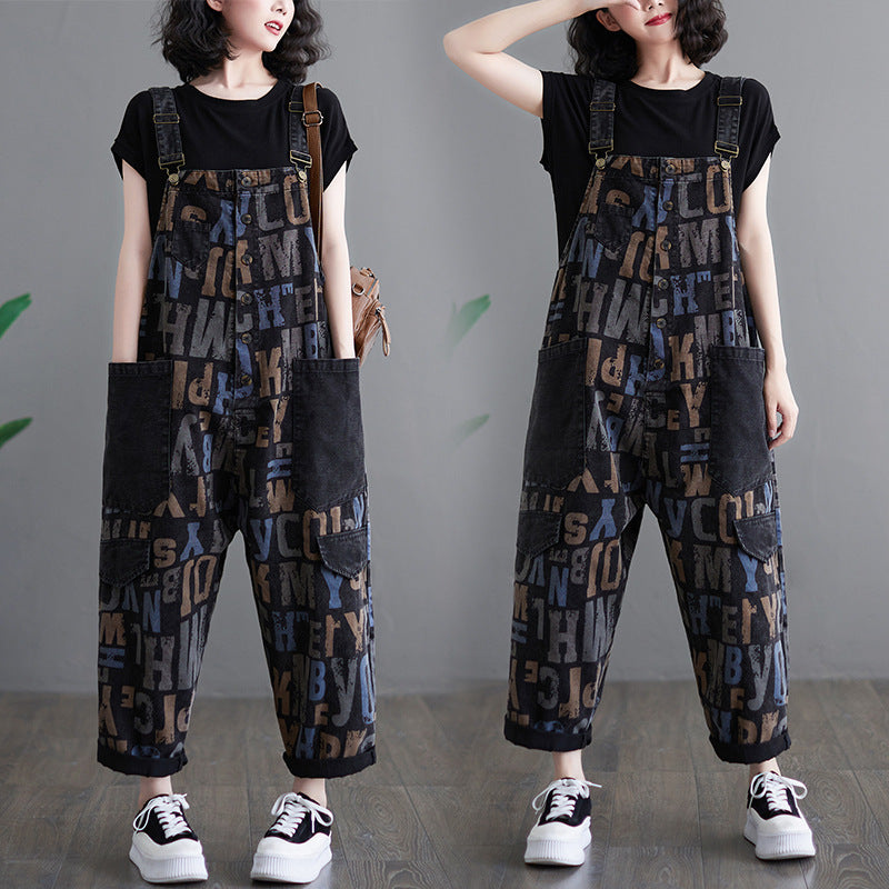 New Literary Retro Denim Overalls