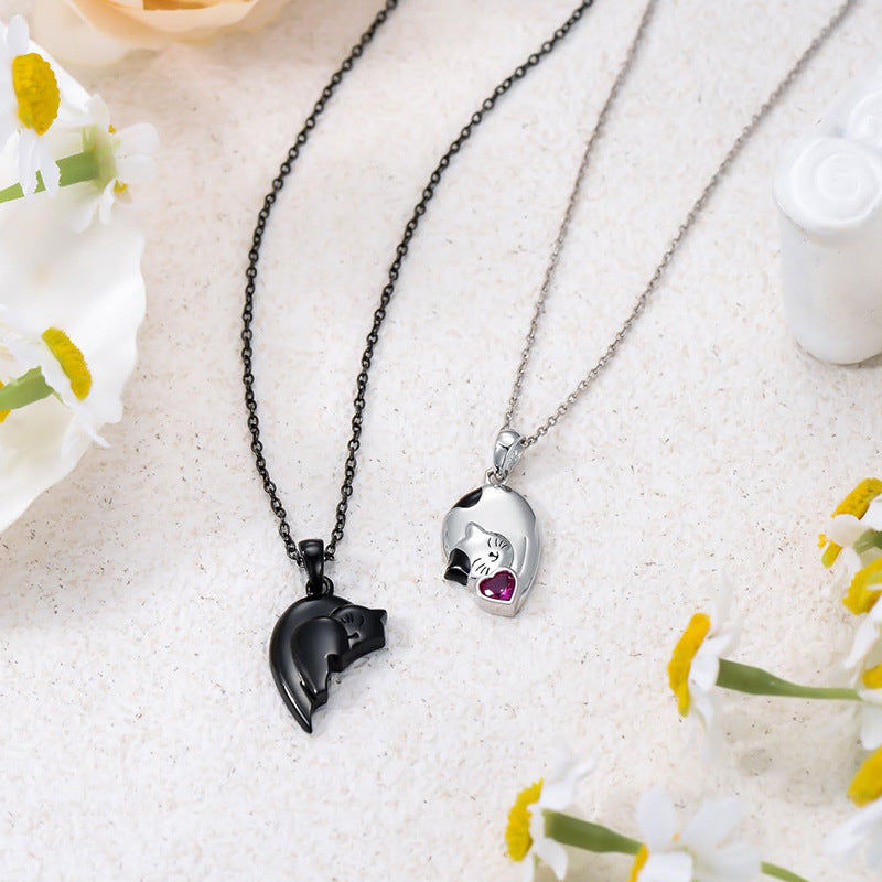 Black And White Cat Couple Pendant Necklace